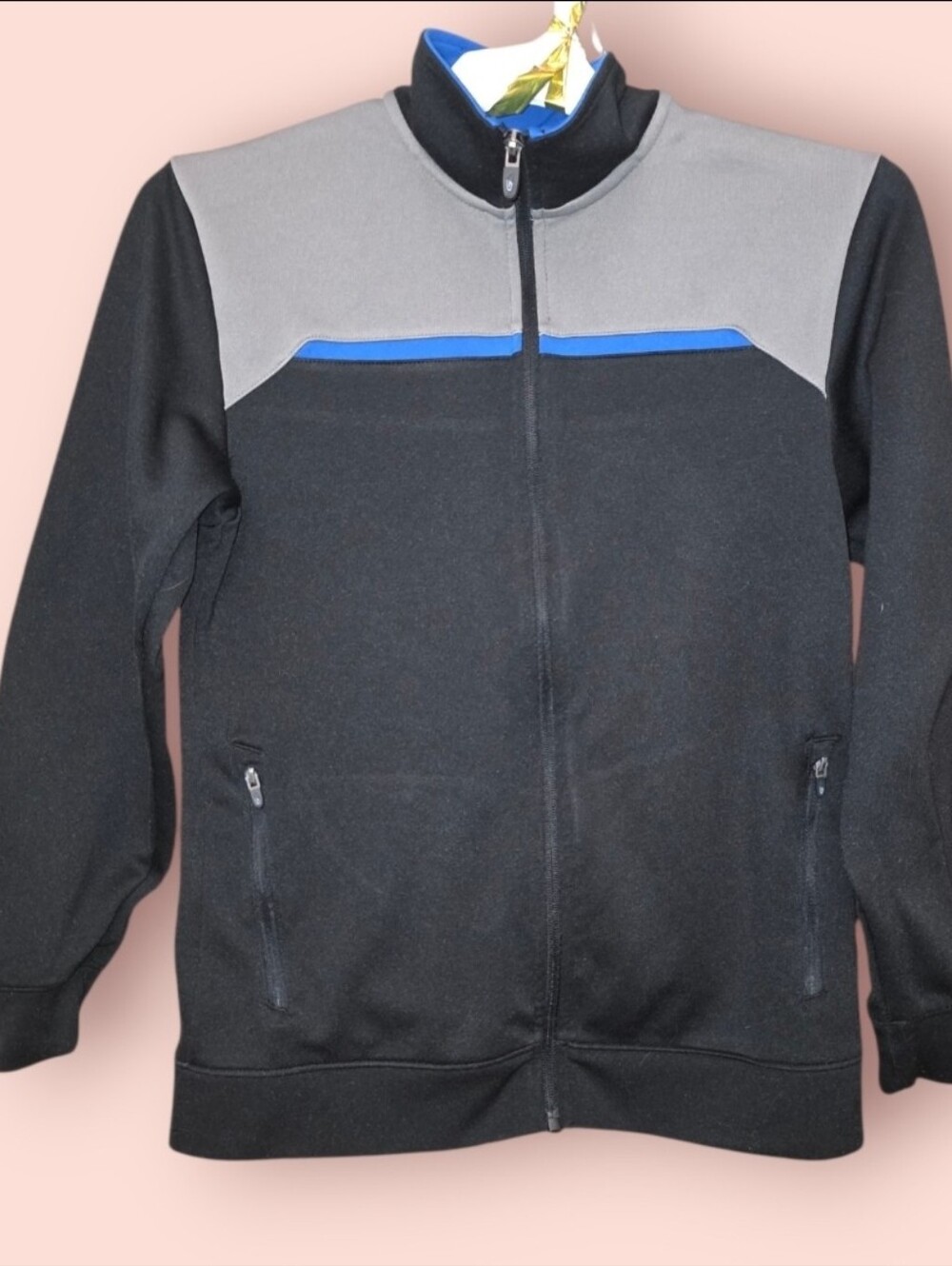 ^ Champion Black and Gray Jacket with Blue Accents